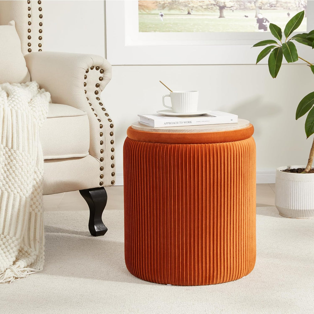 Royal Windsor Round Ottoman with Storage Set of 2, Storage Vanity Stool | Vel...