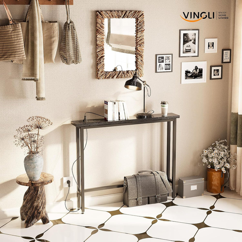 VINGLI 39" Console Table with Charging Station, 5.9" Narrow Sofa Ta...