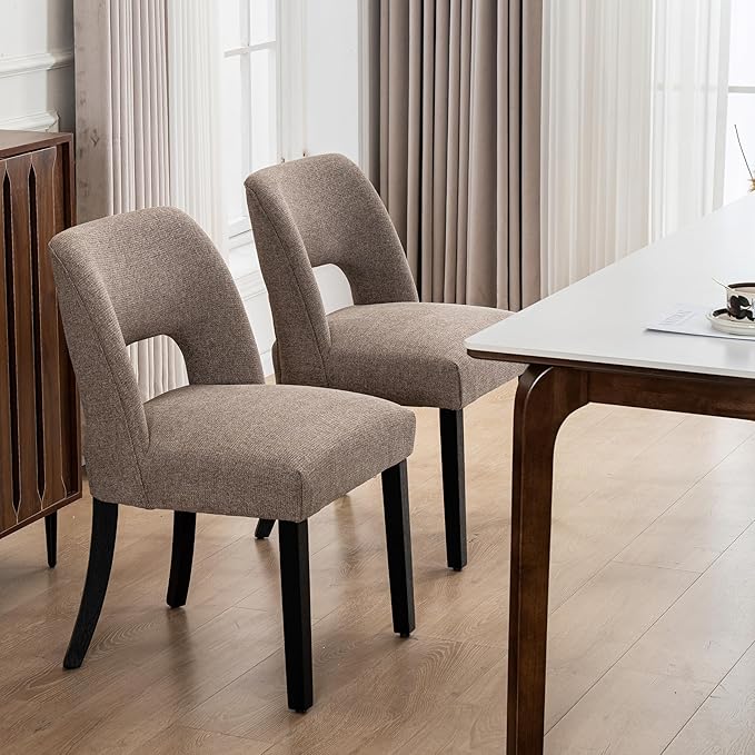 VKNOW Wooden Dining Chairs Set of 2, Modern Fabric Upholstered Dining Room Ch...