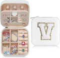 Parima Travel Jewelry Organizer for Women | Necklace, Earring, Ring Organizer | Women's Travel Gifts - Letter V, White