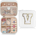 Parima Travel Jewelry Organizer for Women | Necklace, Earring, Ring Organizer | Women's Travel Gifts - Letter V, White