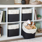 OrganiHaus 11x11 Cube Storage Bins 4 Pack, Foldable Cube Storage Organizer w/ Rope Handles, Collapsible Fabric Bins for Toys, Clothes & Closet Organization, Fabric Square Baskets - Black/White