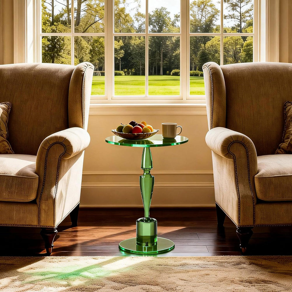 Acrylic Round Side Table, End Table Nightstand Pedestal Table for Living Room...