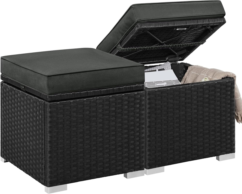 Yaheetech Wicker Ottomans, Set of 2 PE Rattan Side Tables, Black/Gray | Outdo...