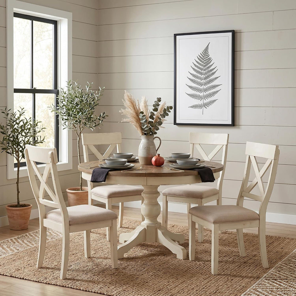 Roundhill Furniture Prato 5-Piece Round Dining Table Set with Cross Back Chai...