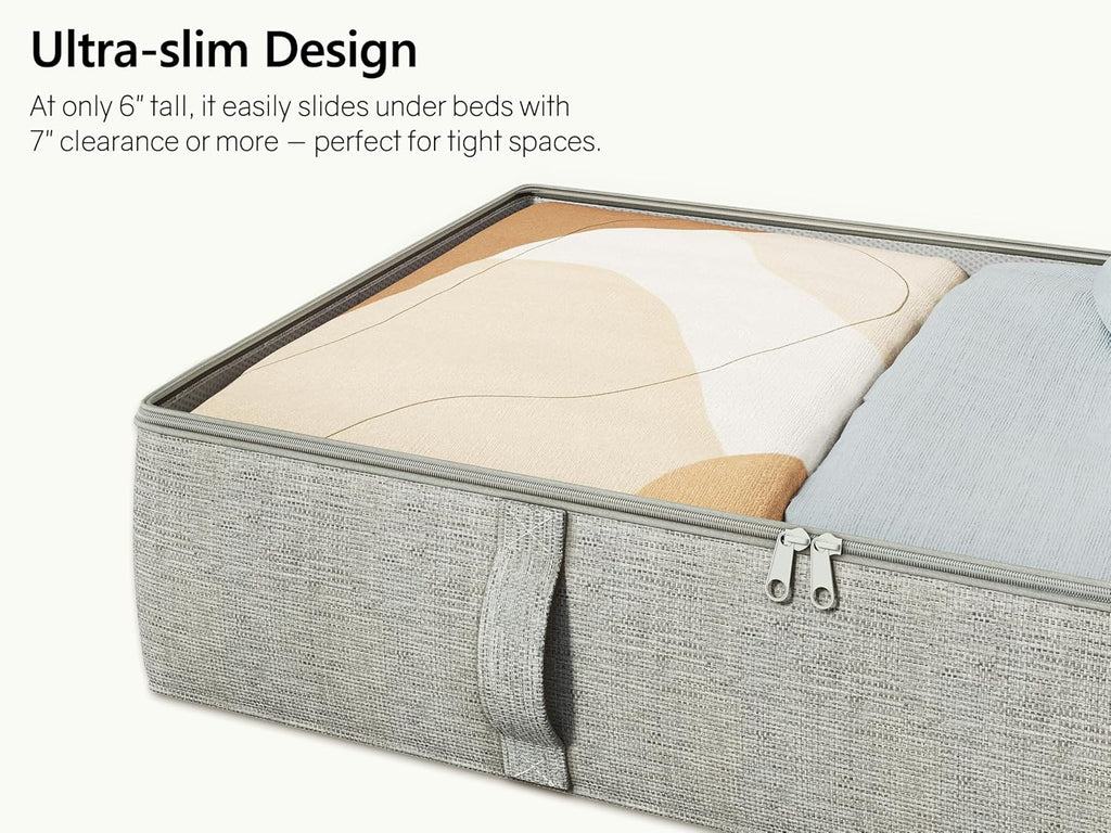 2-Pack Under Bed Storage Containers, 6 Inches Tall Underbed Clothes Storage Organizer Bin with Sturdy Sidewalls/Bottom, Underbed Storage Bins 2 Storage Thin Bins