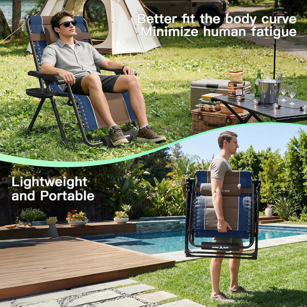 Amopatio Zero Gravity Reclining Patio Chair,XXL Foldable Lounge Chair with Removable Cup Holder/Headrest/Footrest,500LBS Capacity, Portable for Outdoor Patio Pool Backyard