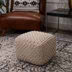 BIRDROCK HOME Square Pouf Ottoman - Cotton Braided Foot Stool with Bean Bag Filling - Compact and Comfortable Seating, Lightweight and Sturdy Boho Foot Rest for Living Room or Bedroom (Natural)