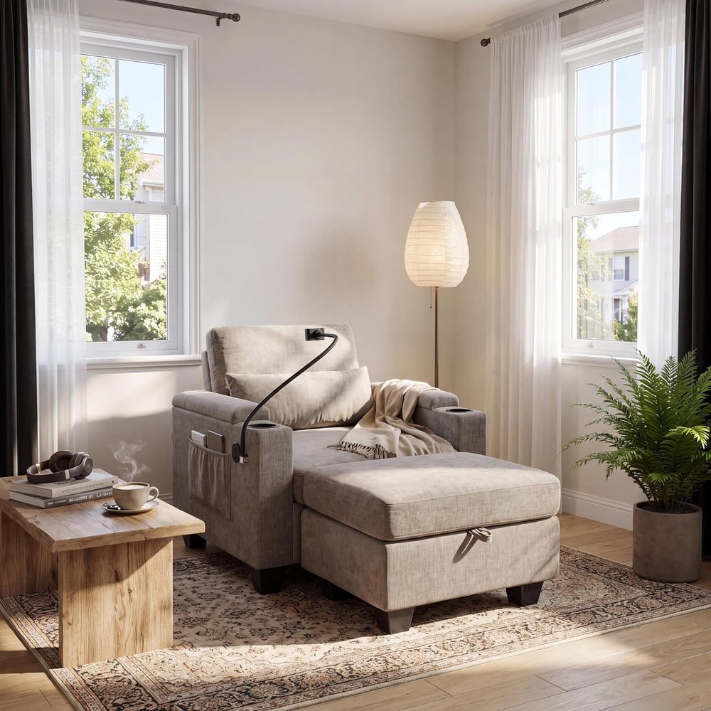 ERYE Accent Chair and Storage Ottoman Set, Versatile Single Chaise Lounger Co...