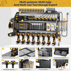 LBT Large Power Tool Organizer Wall Mount with Charging Station, 8 Drill Holder, 4 Layer Heavy Duty Metal Tool Storage Rack, 6 Power Strip, 8 Hooks, 2 Screw Boxes, Cool Gifts for Him Fathers Day