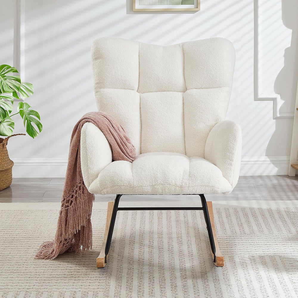 37.2" H Glider Rocking Chair Upholstered with Teddy Fabric, Indoor Rocki...