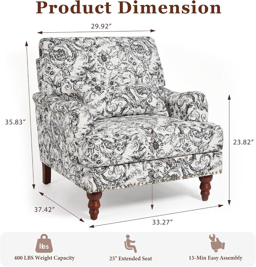 Floral Accent Chairs Set of 2, Chenille Armchair, Rococo Black