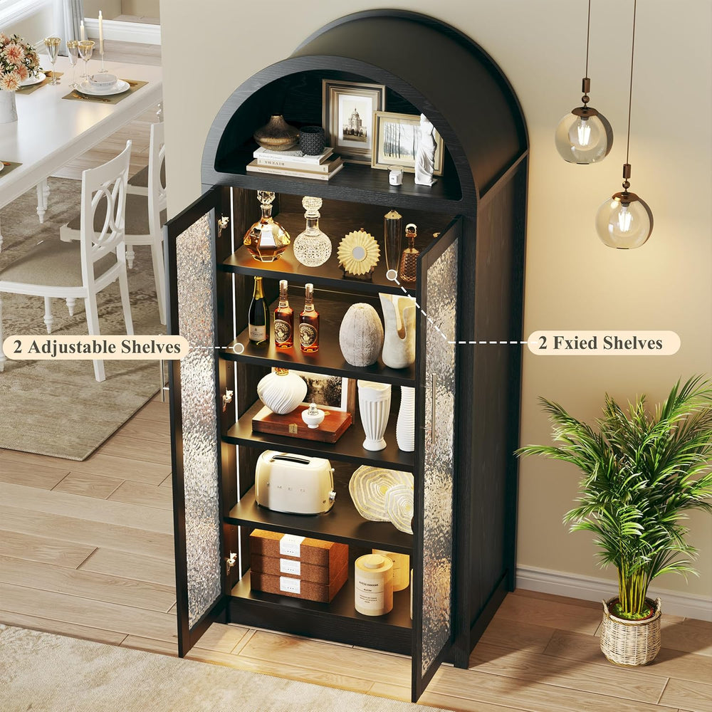 HUAHUU Arched Kitchen Pantry Cabinet, 71" Tall Pantry Storage Cabinet wi...