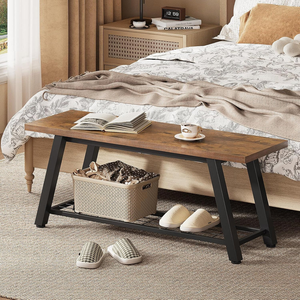 Oastreeful Storage Bench Industrial Rustic Wooden and Metal Entryway Shoe Boo...