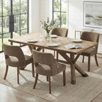 keoni Wooden Dining Chairs Set of 4, Mid Century Modern Upholstered Dining Room Chairs with Rubberwood Legs, Fabric Farmhouse Kitchen Chairs with Foot Pegs for Dining Room, Dark Brown