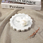 5.51" Scalloped Marble Tray, Round Stone Jewelry Trinket Dish for Ring, Natural Small Marble Tray for Bathroom Kitchen Dresser Countertop, Decorative Candle Tray(Bianco Carrara)