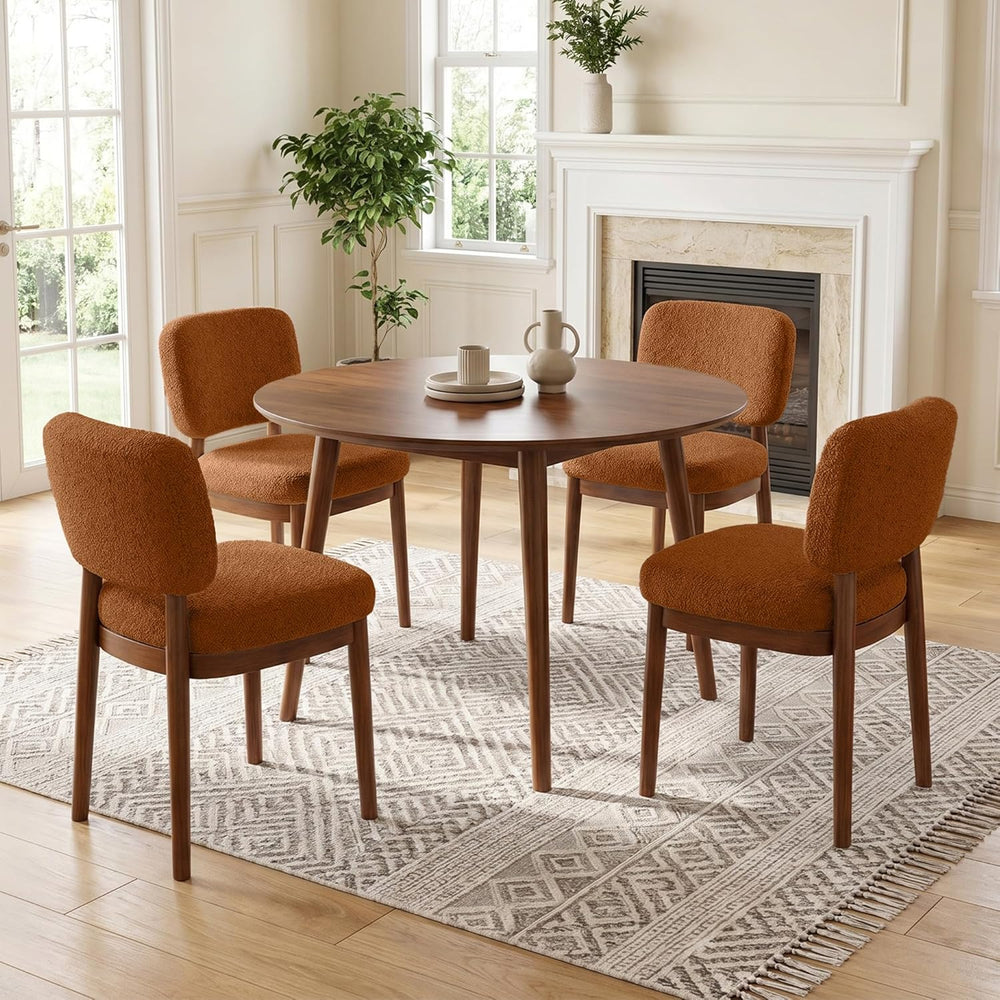 Wooden Dining Chairs Set of 4, Boucle Upholstered Kitchen Chairs with Solid W...