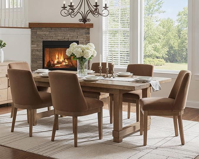 HNY Modern Dining Chairs Set of 6 with Comfortable Back Support, Farmhouse Soft Velvet Upholstered Kitchen Dining Room Chairs with Solid Wood Legs, Armless Accent Side Chairs for Living Room, Khaki