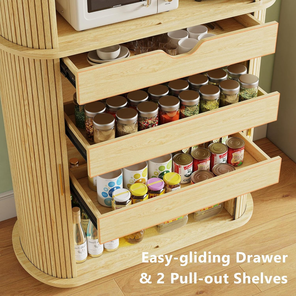 iPormis Kitchen Pantry with Sliding Doors, Tall Modern Curved Pantry Storage ...