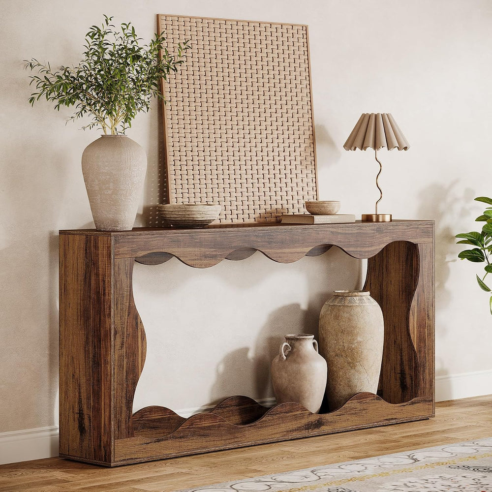 Tribesigns 63 Inches Farmhouse Console Table with Storage, Couch Table Behind...