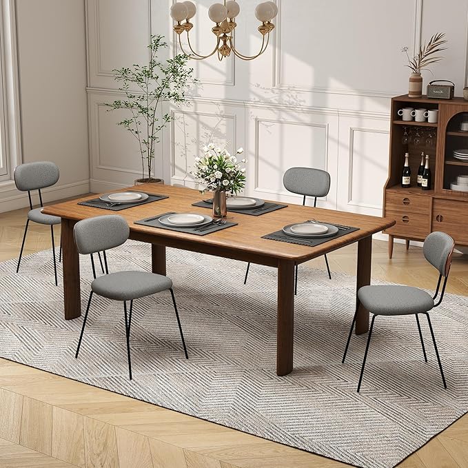 LSSPAID Dining Chairs Set of 4, Linen Fabric Upholstered Dining Room Chairs with Walnut Bentwood Back, Mid-Century Modern Kitchen Chairs with Adjustable Feet Pads, Grey