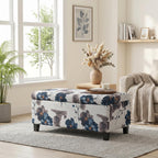 Christopher Knight Home Nesbit Living Room Ottoman with Storage, Entryway Fabric Upholstered Storage Ottoman Bench, Rectangular Sofa Foot Stool, Bedroom End of Bed Bench, Blue Flower+White