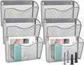 EASEPRES 6 Single Pocket Mesh Hanging File Organizer, Vertical Wall Mounted Magazine File Holder, Mount Basket Mail Paper Document Folder Organizing for Office, Home and School, Silver