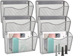 EASEPRES 6 Single Pocket Mesh Hanging File Organizer, Vertical Wall Mounted Magazine File Holder, Mount Basket Mail Paper Document Folder Organizing for Office, Home and School, Silver