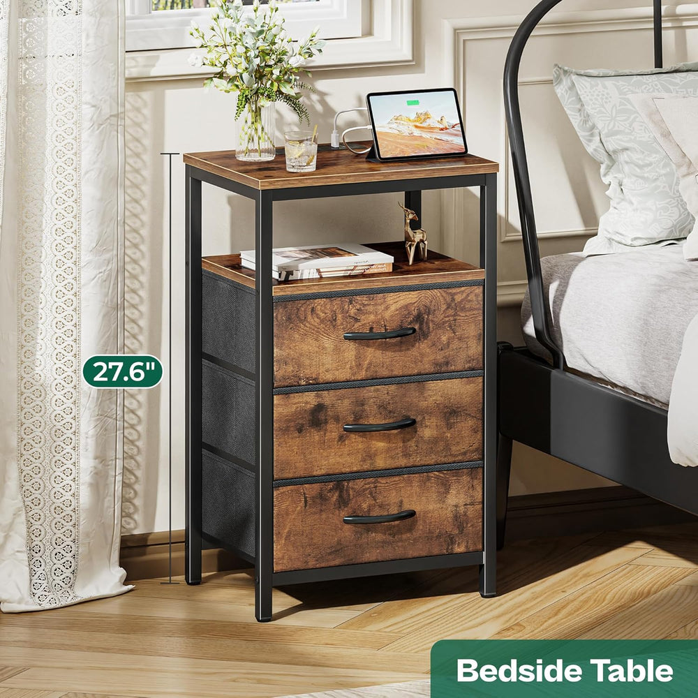 Huuger Nightstand with Charging Station, 27.6 Inch Bedside Table,Side Table
