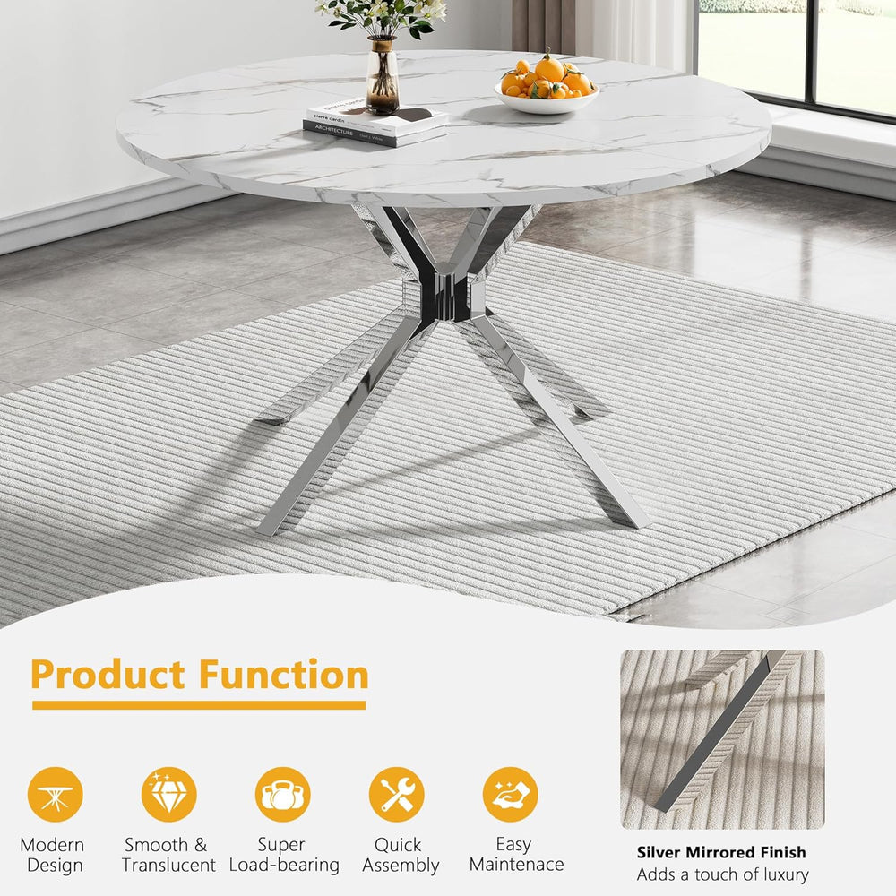 Modern Round Dining Table for 4 to 6, 47 inch Circle Dining Table with White ...