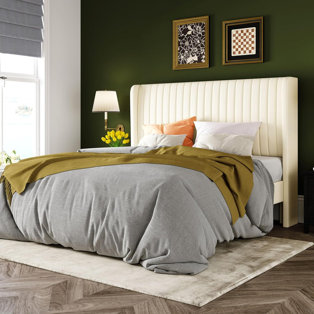 Allewie Queen Size Velvet Bed Frame/Vertical Channel Tufted Wingback Headboar...