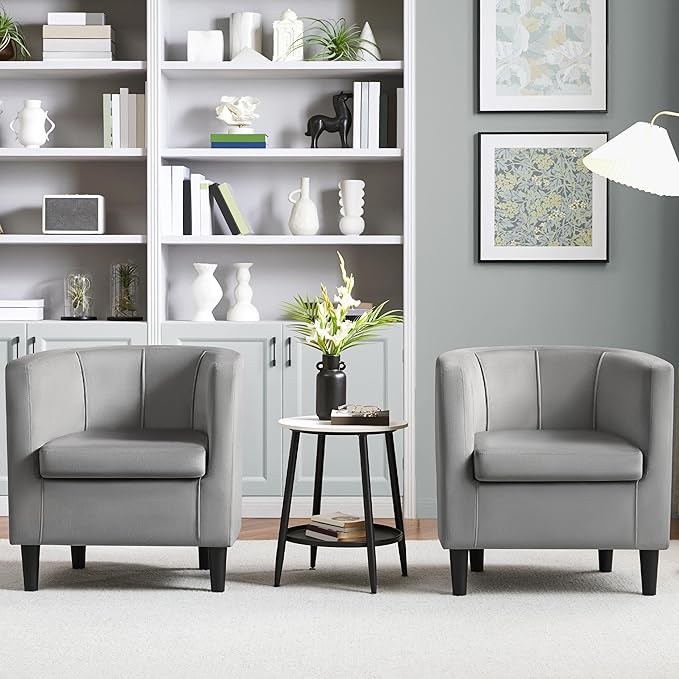 Yaheetech Accent Chair, Modern Velvet Armchairs with Big Ample Seat, Cozy Upholstered Barrel Sofa Chair for Living Room Bedroom Waiting Room, Set of 2, Gray