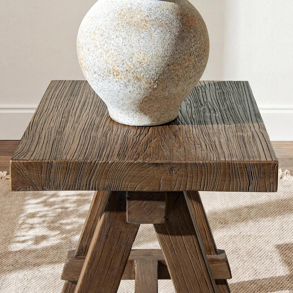 Jennifer Taylor Home Hawthorne 18” Square Reclaimed Elm Trestle Side Table, H...