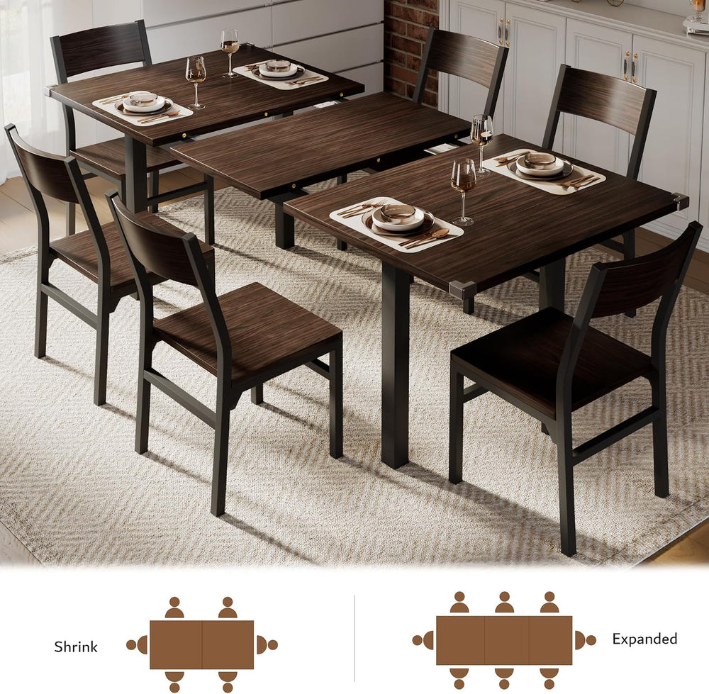 iPormis 7 Pieces Dining Table & Chairs Set for 4-6, 63" Extendable K...