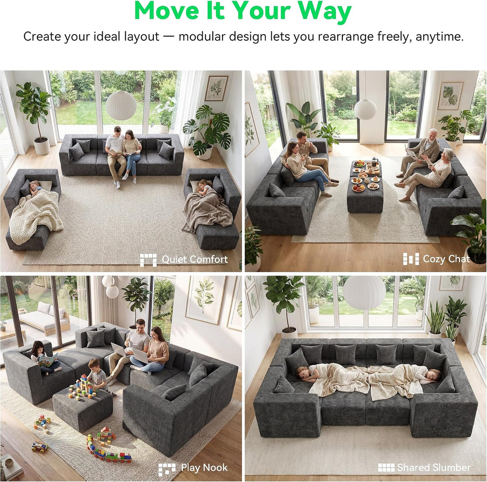 MONVANE Oversized Sectional Couch 08-Seat, Chenille, Gray | Sectional Couch f...