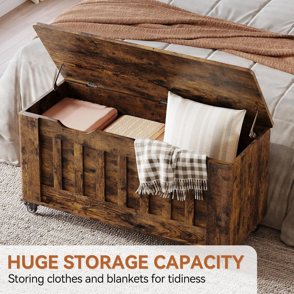 IDEALHOUSE Storage Chest, 39.4" Storage Bench Wooden Storage Trunk, Retr...