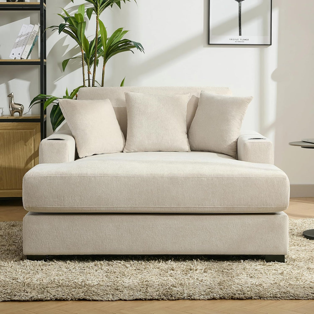 Merax Modern 55" Chaise Lounge with Pillow, Charge Station & Cup Hol...