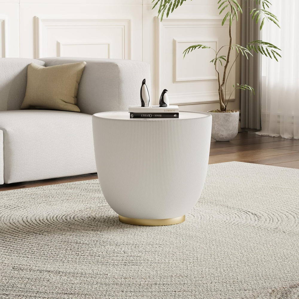 Modern Round End Table, Elegant Bowl Shaped Accent Sofa Side Table with Sinte...
