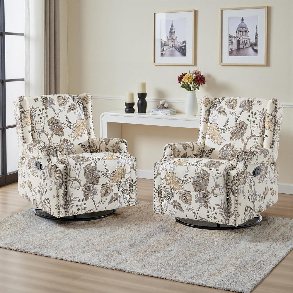Swivel Glider Floral Recliner Chairs Set of 2, High Back Swivel Rocker Fabric...