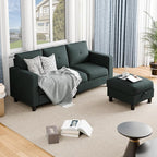 Vongrasig Convertible Sectional Sofa Couch, 3 Seat L Shaped Sofa with Removable Pillows Linen Fabric Small Couch Mid Century for Living Room, Apartment and Office (Black)