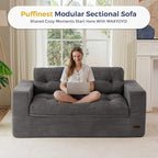 MAXYOYO 63" Loveseat Sofa Couch for Small Spaces, Upholstered Boneless Cloud Couch for Apartment Bedroom, 2-Seater Love Seat Floor Modern Sofa with Pillows, No Assembly Required, Dark Grey