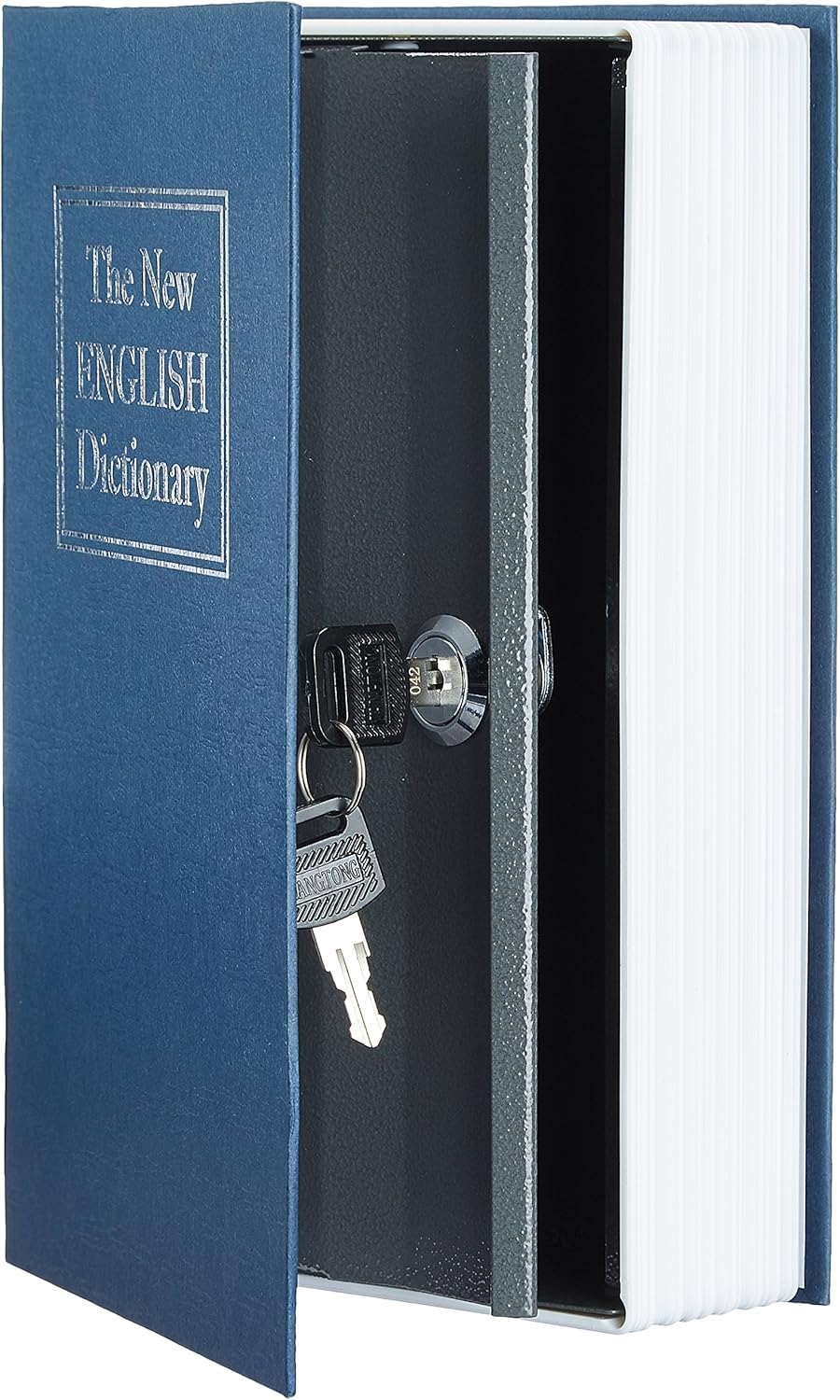 Amazon Basics Book Safe, Money Saving Box, Save for Money, Secret Hidden Metal Lock Box, Money Hiding, Key Lock, Large, Blue