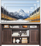 Farmhouse TV Stand for Living Room, Entertainment Center with Storage, Walnut TV Console for Bedroom, Media Storage Cabinet with Sliding Barn Doors & Adjustable Shelves, Fits 80 Inch TV, Rustic Wood