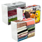 3 pack Clear Plastic Storage Bag with Zipper, Foldable Moving Bag for Comforters, Blankets, Bedding, Storage Containers, Breathable, Durable Clothes and Duvet Closet Organizers, 18x15x9
