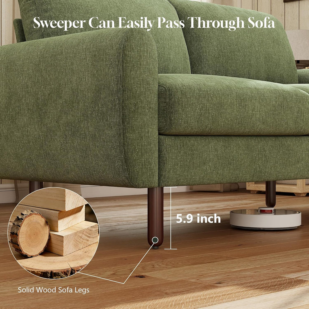 68" Loveseat Sofa, Comfy Chenille Fabric Couches for Living Room with Spring Cushion and Solid Wood Frame, Modern Deep Seat Couch for Bedroom, Apartment, Office, Easy Assembly,Green