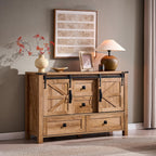 T4TREAM 48" Wide Farmhouse Sideboard Buffet Cabinet, Light Tree Knot | 31.2" Tall Kitchen Cabinet with Storage, 2 Sliding Barn Doors, 4 Drawers, Rustic Wood, Coffee Bar Table, Dining Room