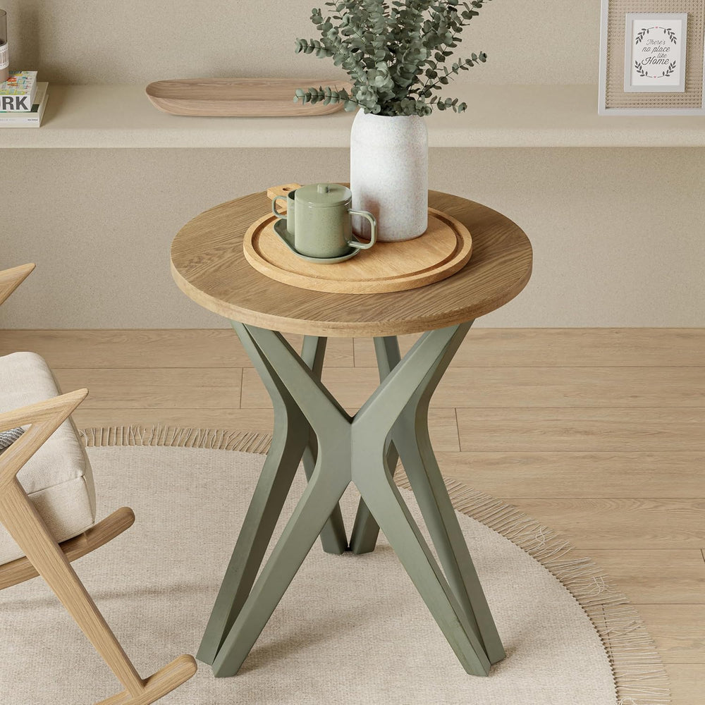 Pedestal Farmhouse End Table, Distressed Top with Tripod Base Bedside Table f...