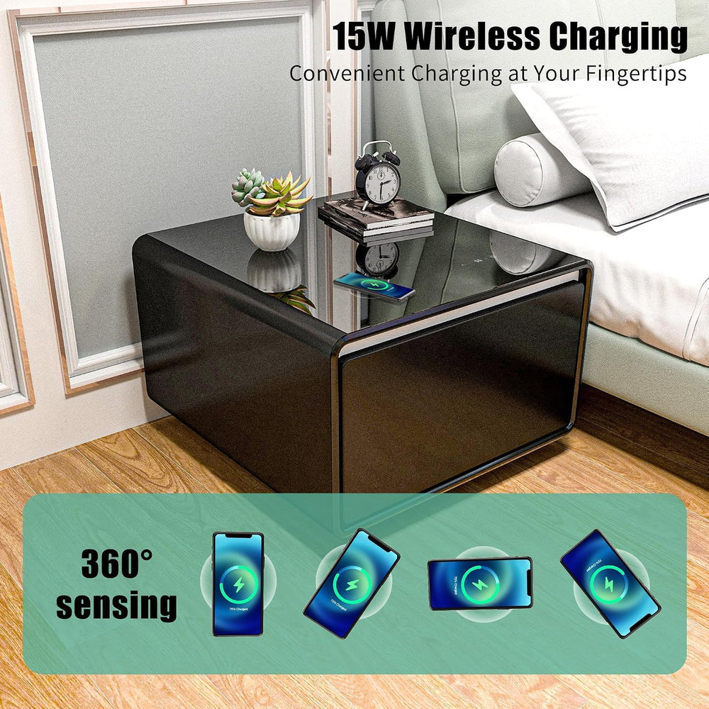 LUMISOL Smart Side Table with Built-in Fridge, Wireless Charging, Temperature...