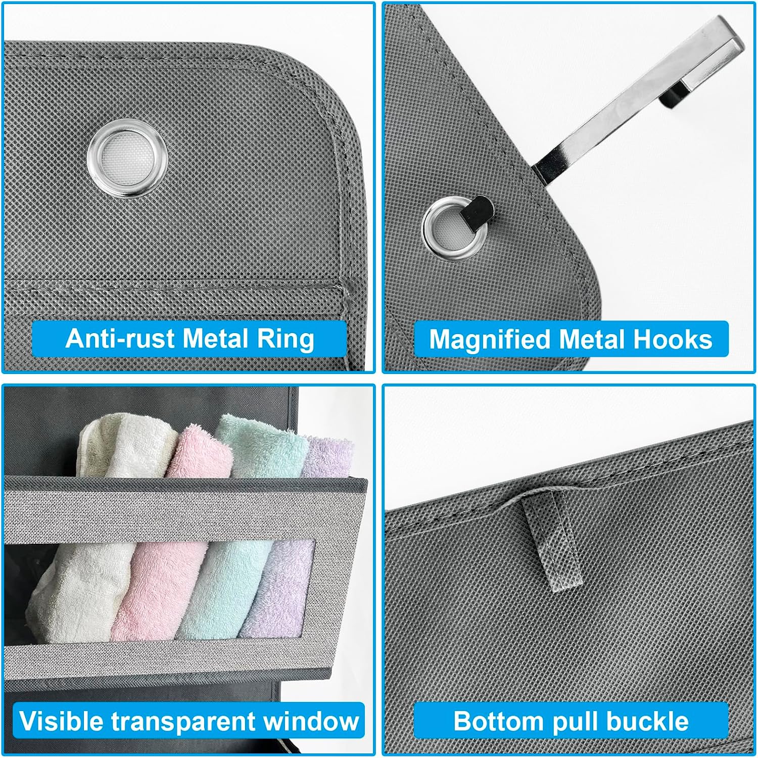 2 Pack Over the Door Hanging Organizer with 5 Large Pocket and Clear Window, Sturdy Over the Door Storage Organizer for Closet, Pantry, Bathroom,Bedroom, Nursery, Dorm (Grey)
