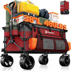 220L Collapsible Wagon Cart Foldable, 460lbs Load Capacity Heavy Duty Folding Beach Wagons with Big All-Terrain Wheels, Utility Carts for Groceries, Camping, Sports - Grey&Burgundy